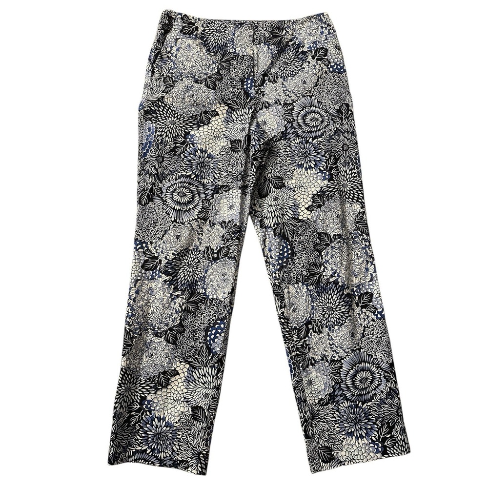 TALBOTS ‎ Blue & White Flowered Stretch Pants; Size 12